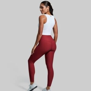 Born Primitive Limitless High Waisted Ribbed Full Length Leggings In Red